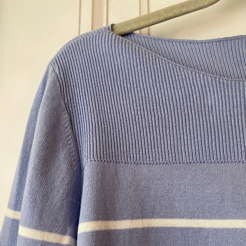 Gap for Good boatneck striped blue and white light cotton sweater L - Picture 3 of 5